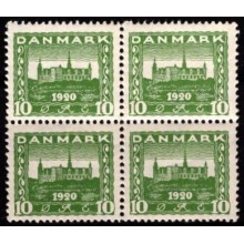 Genforeningsmærker. Fireblok. Postfrisk.